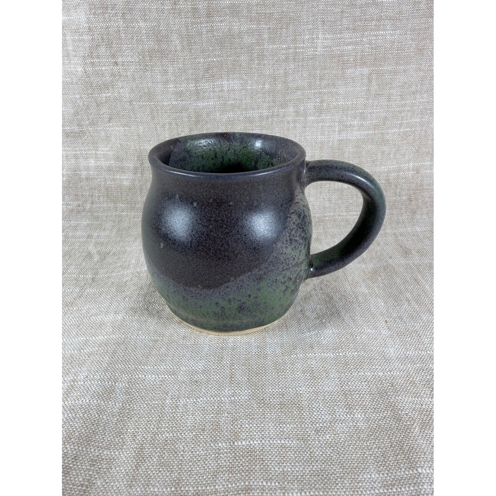 Green Black Studio Pottery Mug, Handmade Ceramic Coffee Cup Earth Tone Stoneware
